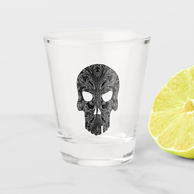 Filigree Goth Day of the Dead Skull Shot Glass (Front)