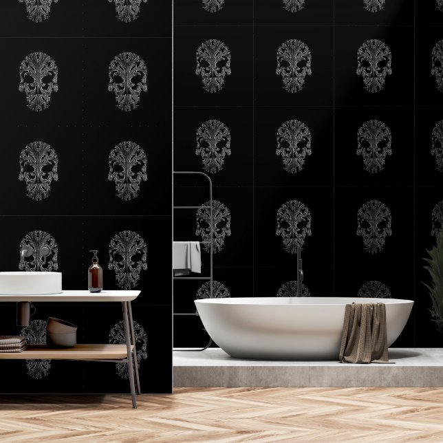 Filigree Goth Day of the Dead Skull Wallpaper (Bathroom)