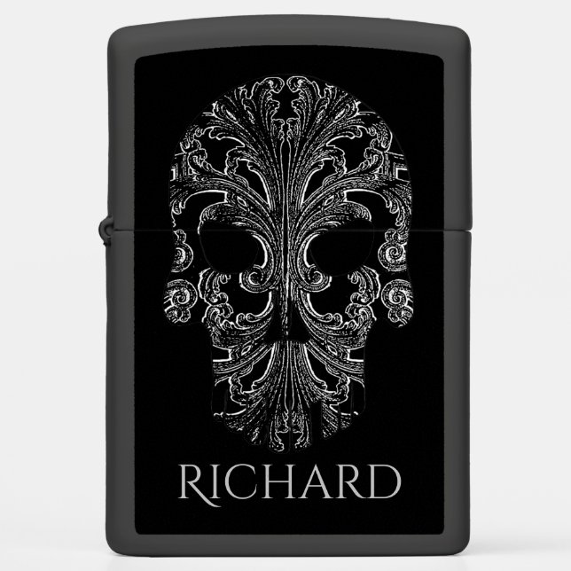 Filigree Goth Day of the Dead Skull  Zippo Lighter (Front)