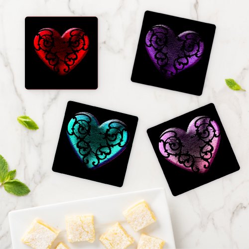 Filigree Goth Hearts  Coaster Set