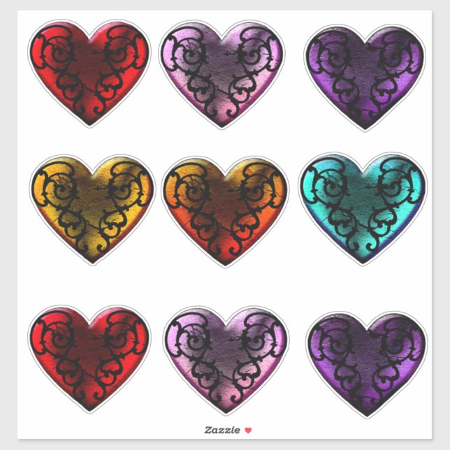 Filigree Goth  Hearts Sticker (Sheet)