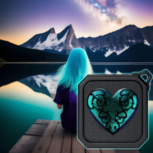 Filigree Goth Ice Blue Heart Bluetooth Speaker