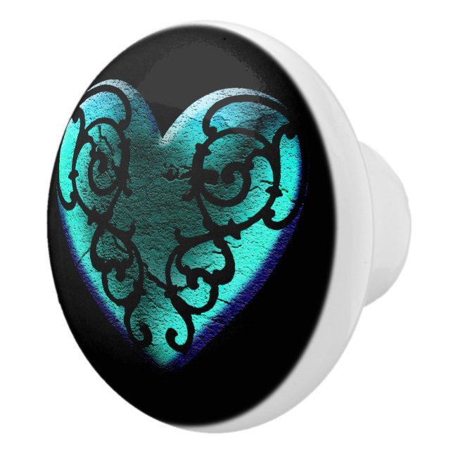 Filigree Goth Ice Blue Heart Ceramic Knob (Right)