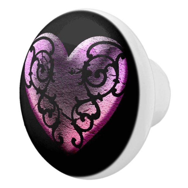 Filigree Goth Pink Heart Ceramic Knob (Right)