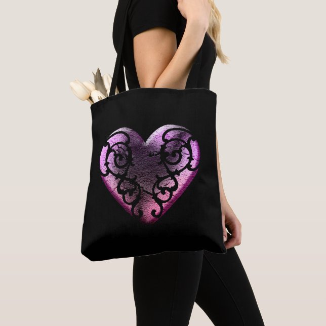 Filigree Goth Pink Heart Tote Bag (Close Up)