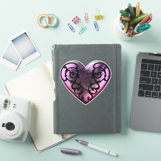 Filigree Goth Pink Heart Vinyl Stickers