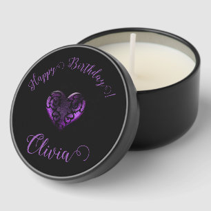 Filigree Goth Purple Heart Personalized Mini Candle Favors