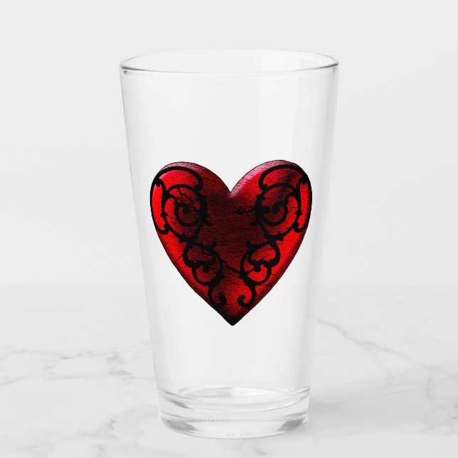 Filigree Goth Red Heart Glass Cup (Front)