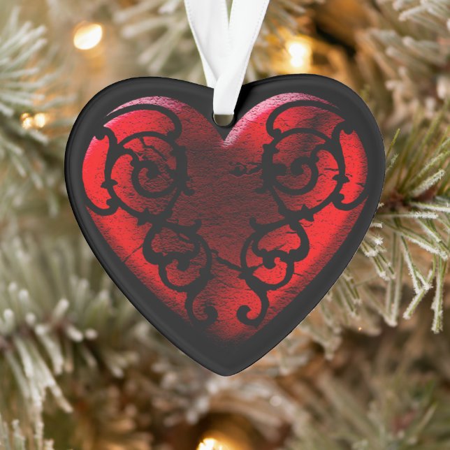 Filigree Goth Red Heart Ornament (Tree)