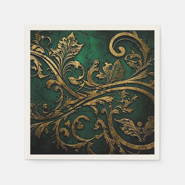  Filigree - Green and Gold Napkins (Front)