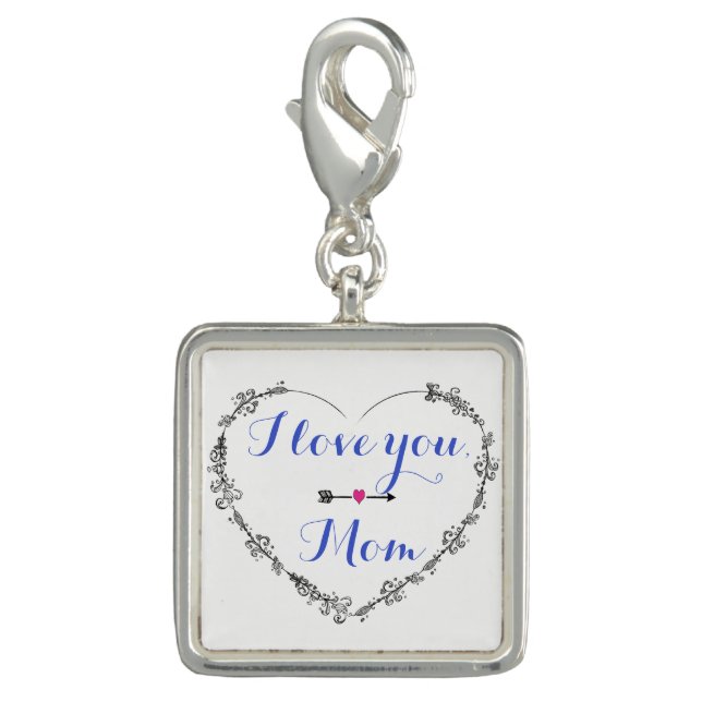 Filigree Heart with I Love You Mom Charm (Front)
