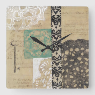 Filigree & Key II Square Wall Clock