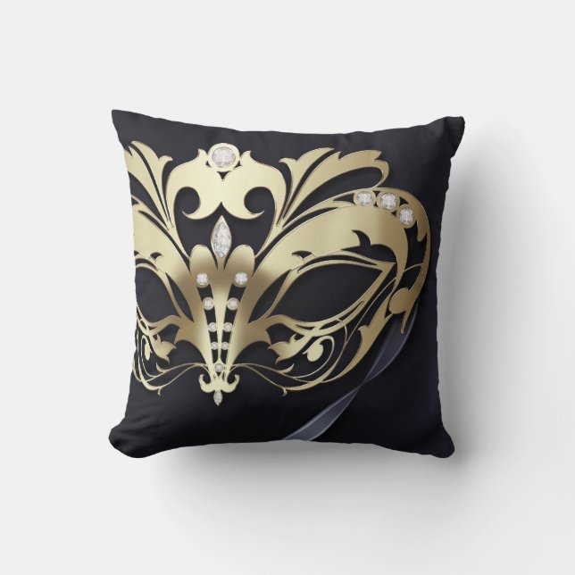 Filigree Masquerade Black Reversible Throw Pillow (Front)