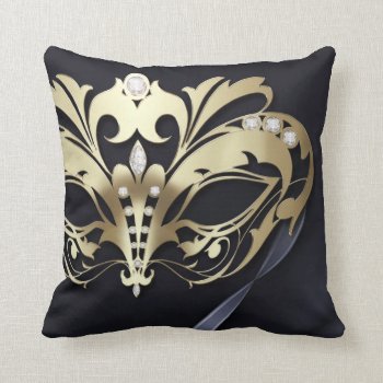 Filigree Masquerade Black Reversible Throw Pillow by TheInspiredEdge at Zazzle