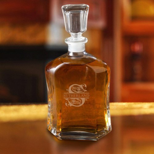 Filigree Monogram 23 oz Glass Whiskey Decanter