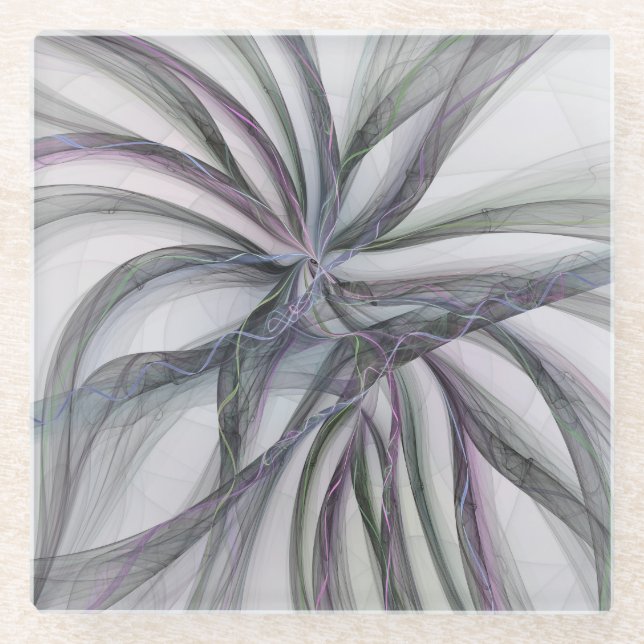 Filigree Motions Modern Abstract Swinging Fractal Glass Coaster (Front)