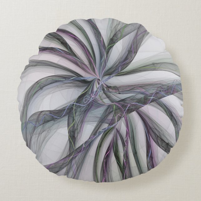Filigree Motions Modern Abstract Swinging Fractal Round Pillow (Front)