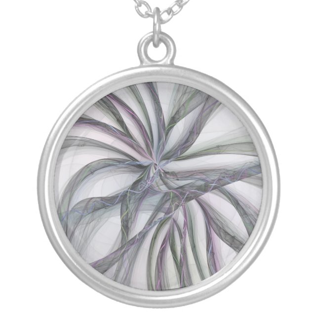 Filigree Motions Modern Abstract Swinging Fractal Silver Plated Necklace (Front)