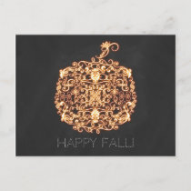 Filigree Orange Glowing Pumpkin Autumn Fall Postcard