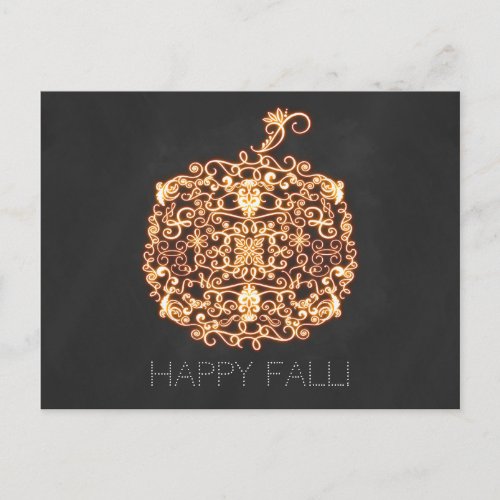 Filigree Orange Glowing Pumpkin Autumn Fall Postcard