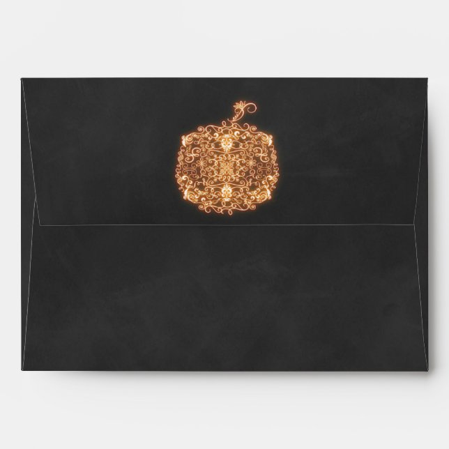 Filigree Orange Glowing Pumpkin Fall Invitation Envelope (Back (Top Flap))