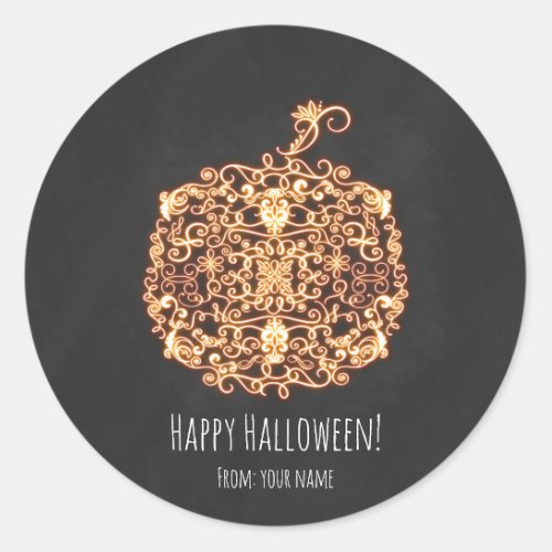 Filigree Orange Glowing Pumpkin Halloween Favor Classic Round Sticker