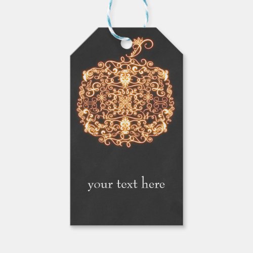 Filigree Orange Glowing Pumpkin Halloween Party Gift Tags