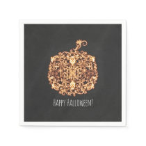 Filigree Orange Glowing Pumpkin Halloween Party Napkins