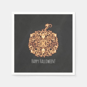 Filigree Orange Glowing Pumpkin Halloween Party Napkins