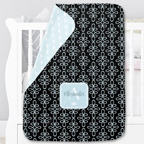 Filigree Pattern Blue Boy Prince Monogram Baby Blanket