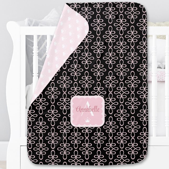 Filigree Pattern Girl Princess Monogram Pink Black Baby Blanket (Filigree Pattern Girl Princess Monogram Pink Black Baby Blanket)