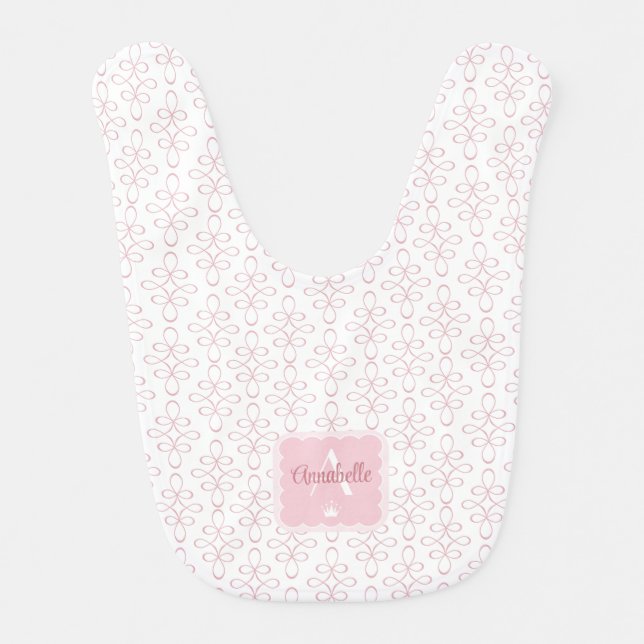Filigree Pattern Pink Princess Girls' Monogram Baby Bib (Front)