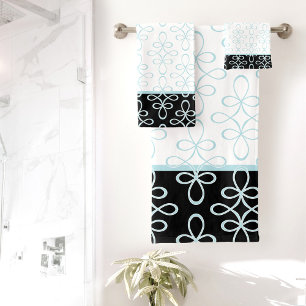 Filigree Pattern Stylish Elegant Blue Black White Bath Towel Set