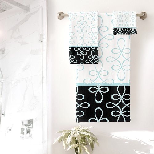 Filigree Pattern Stylish Elegant Blue Black White Bath Towel Set