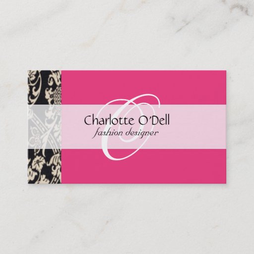 Customizable filigree; pink// white business card template