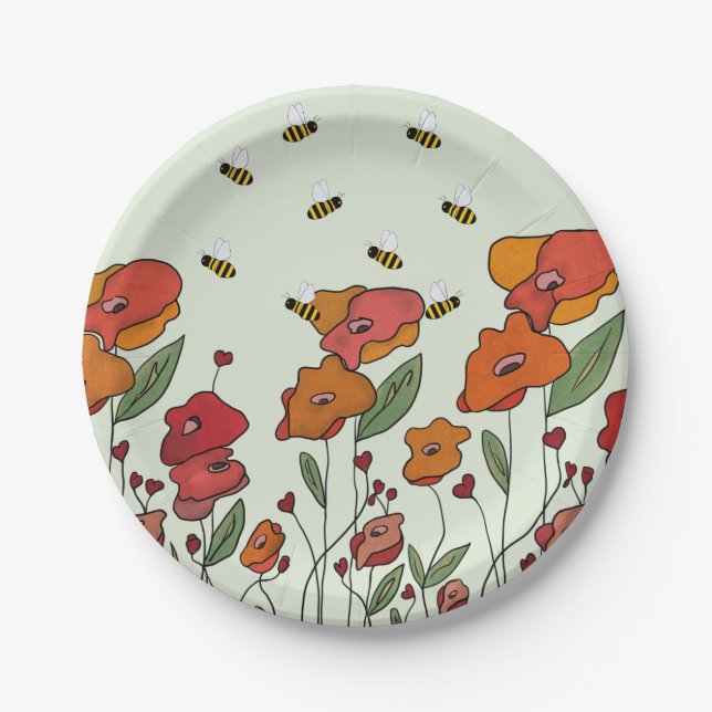 filigree poppy field paper plates (Front)