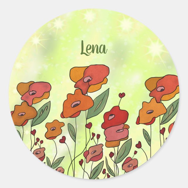 filigree poppy field, personalis. circular sticker (Front)