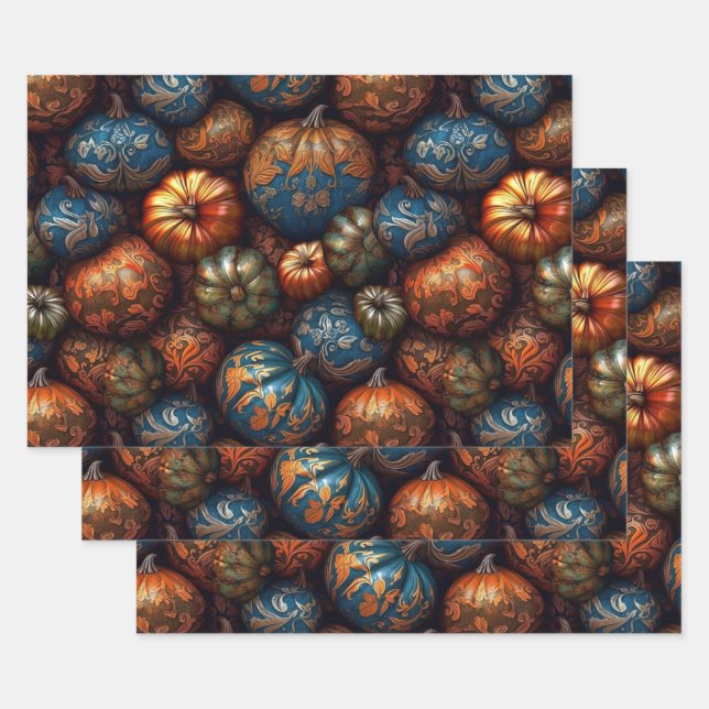 Filigree Pumpkin Wrapping Paper Sheets (Set)