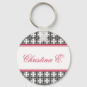 Filigree red black custom name bridesmaid key fob