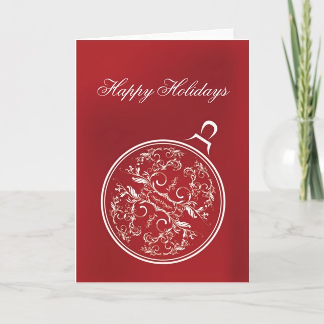 Filigree Red Ornament Holiday Card (Front)