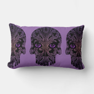 Filigree Skull in Shades of Purple Lumbar Pillow