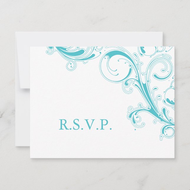Filigree Swirl Blue Curacao RSVP Card (Front)