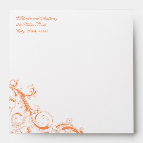 Filigree Swirl Orange Square Envelope