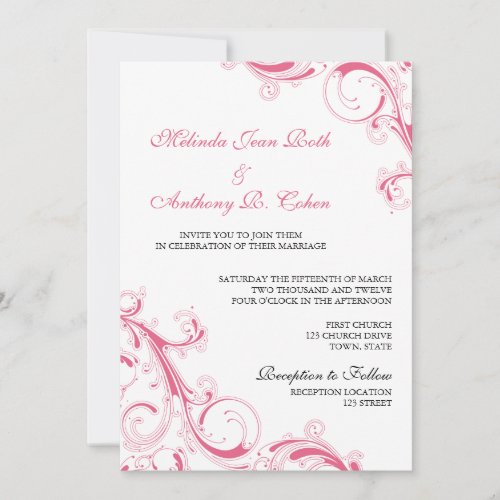 Filigree Swirl Honeysuckle Pink 5x7 Wedding Invites