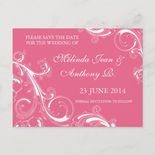 Filigree Swirl Pink Save the Date Announcement Postcard