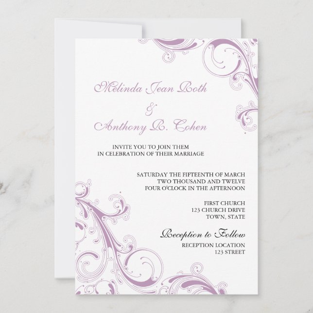 Filigree Swirl Violet Invitation (Front)