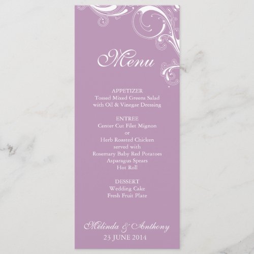 Filigree Swirl Violet Menu