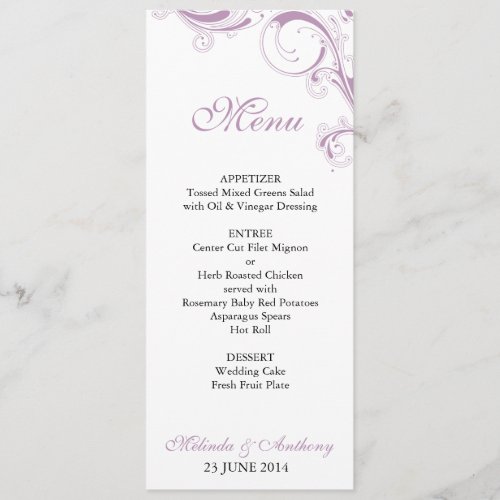 Filigree Swirl Violet Menu