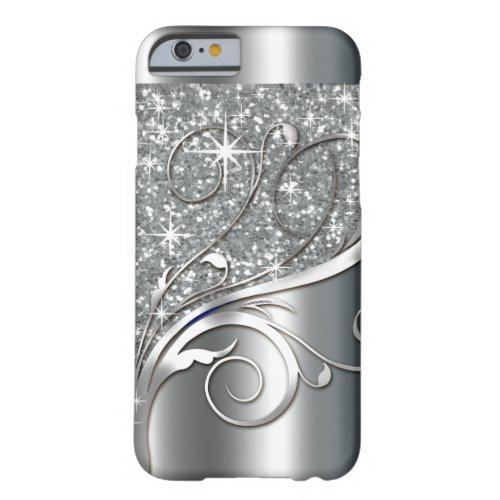 Filigree Vines Glitter Metal  silver metallic Barely There iPhone 6 Case