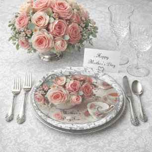 Filigree with Pink Roses Mother's Day  Paper Plates
